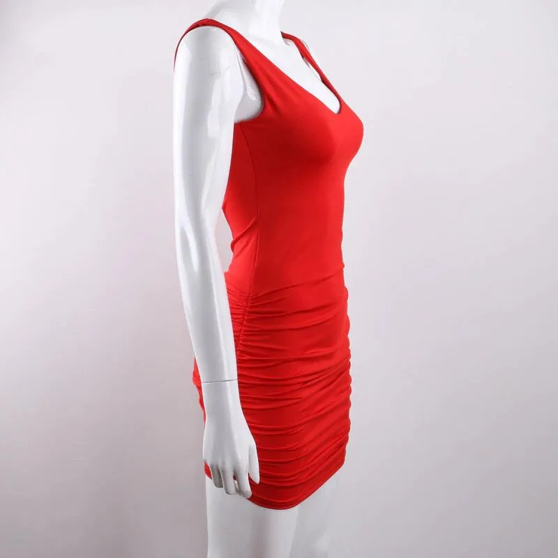 Women's Summer V-Neck Sleeveless Backless Bodycon Mini Dress