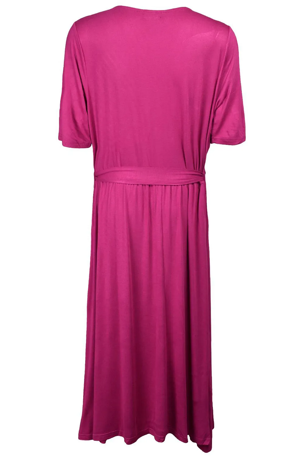 Womens V-Neck Midi Dress with Waist Belt