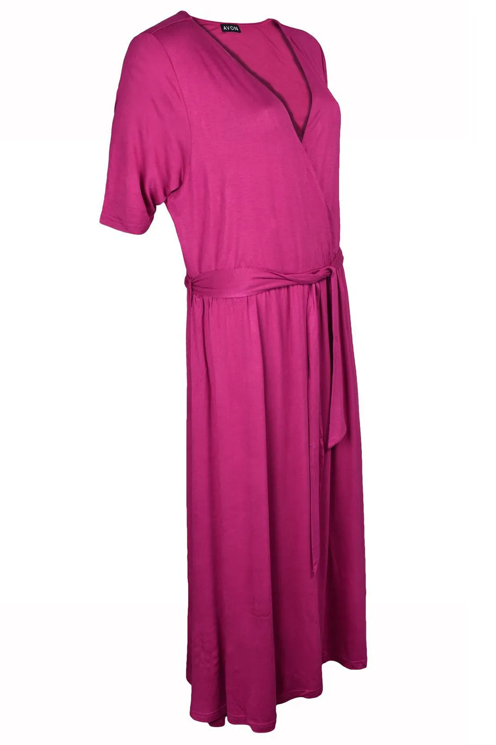 Womens V-Neck Midi Dress with Waist Belt