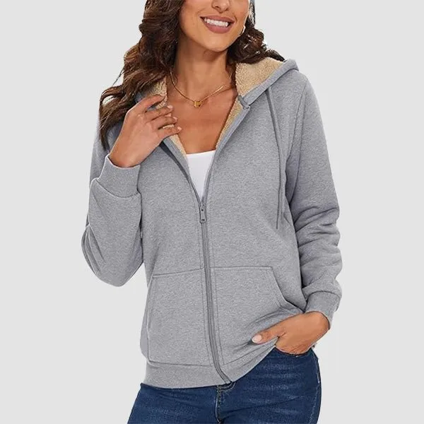 Womens Zip Up Hoodie Sherpa Lined Fleece Jacket Winter Warm Jacket