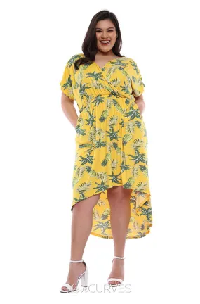 Wrap Mullet Dress with Pockets - Yellow Pineapple