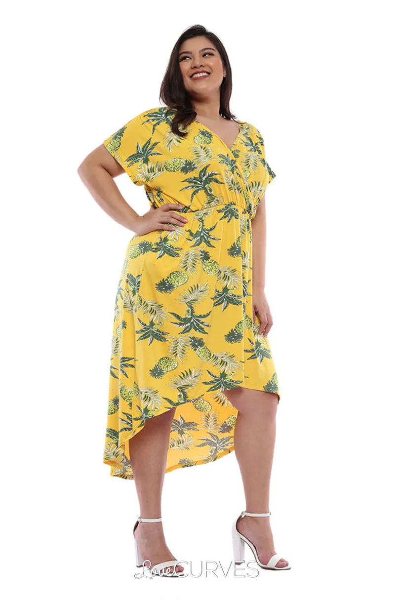 Wrap Mullet Dress with Pockets - Yellow Pineapple