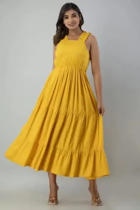 Yellow Solid Maxi Dress with Square Neck