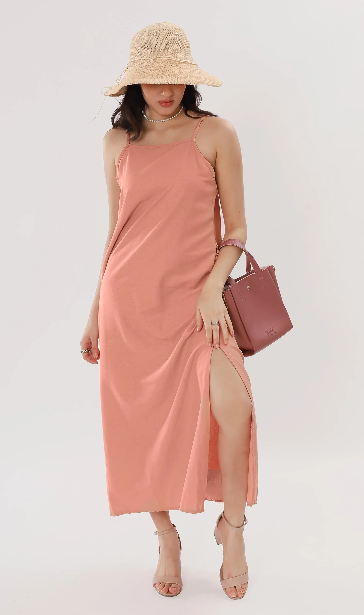 ZADIE Linen Slip Midi Dress (Peach)