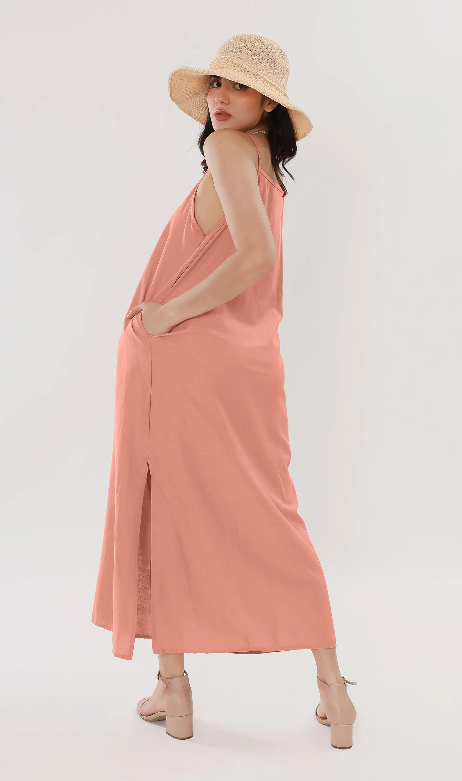 ZADIE Linen Slip Midi Dress (Peach)