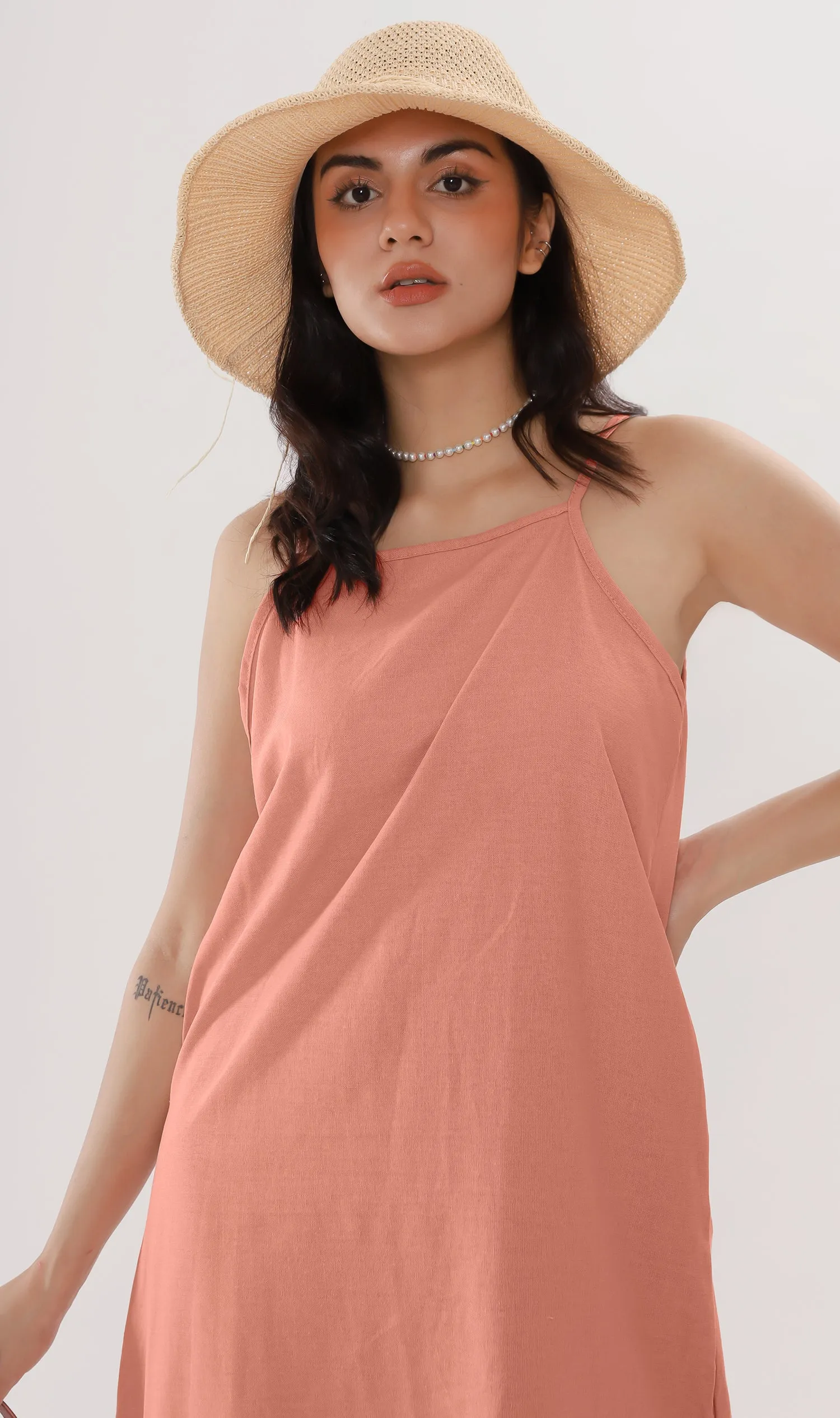 ZADIE Linen Slip Midi Dress (Peach)