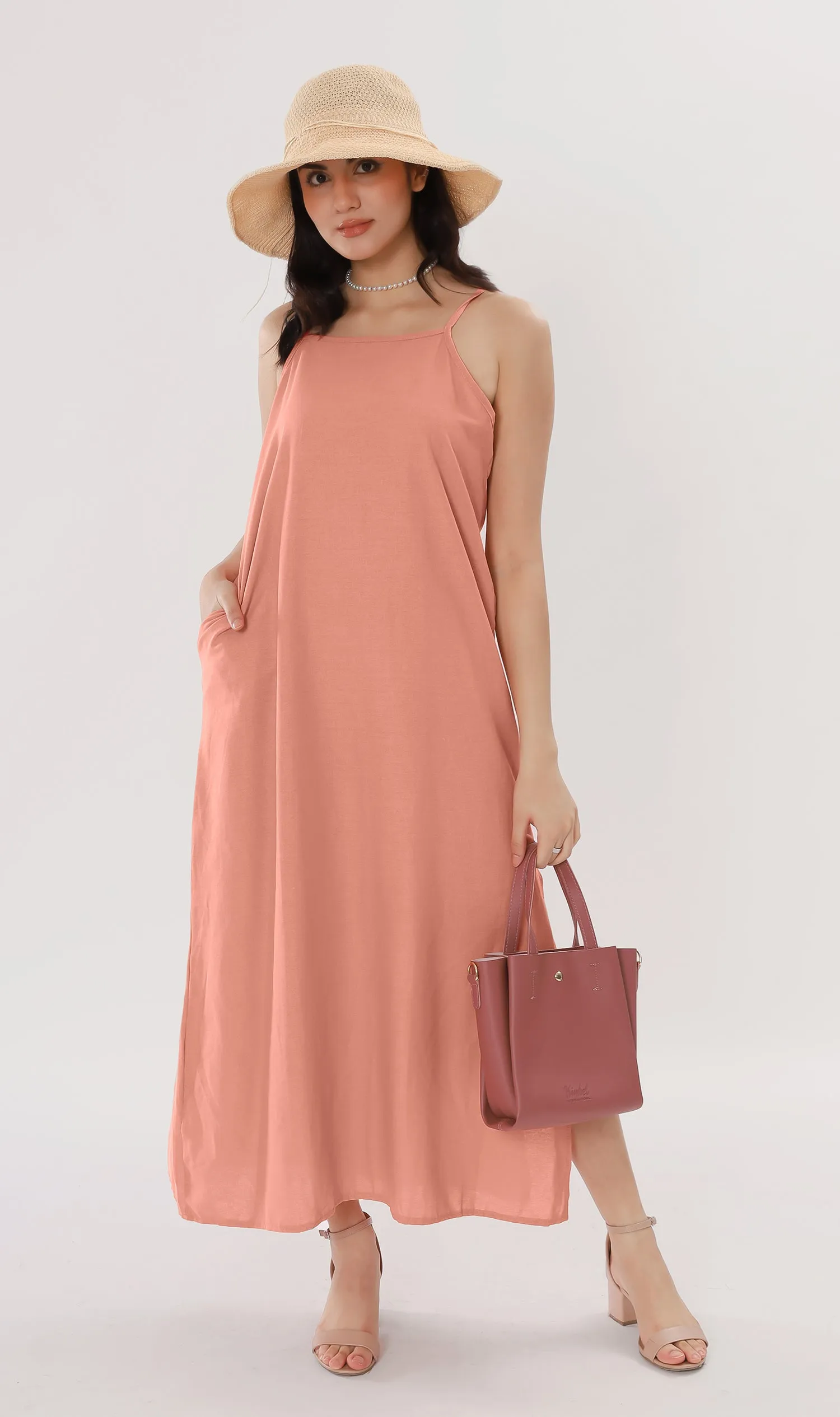 ZADIE Linen Slip Midi Dress (Peach)