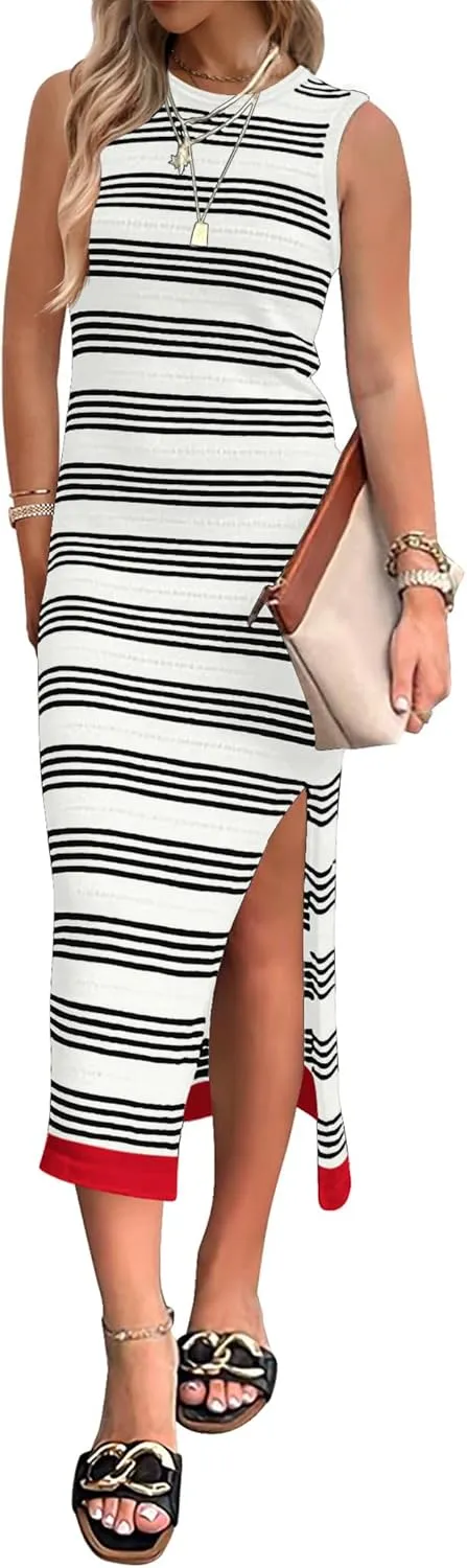 Zeagoo Womens Bodycon Midi Dresses Casual Sleeveless Dress