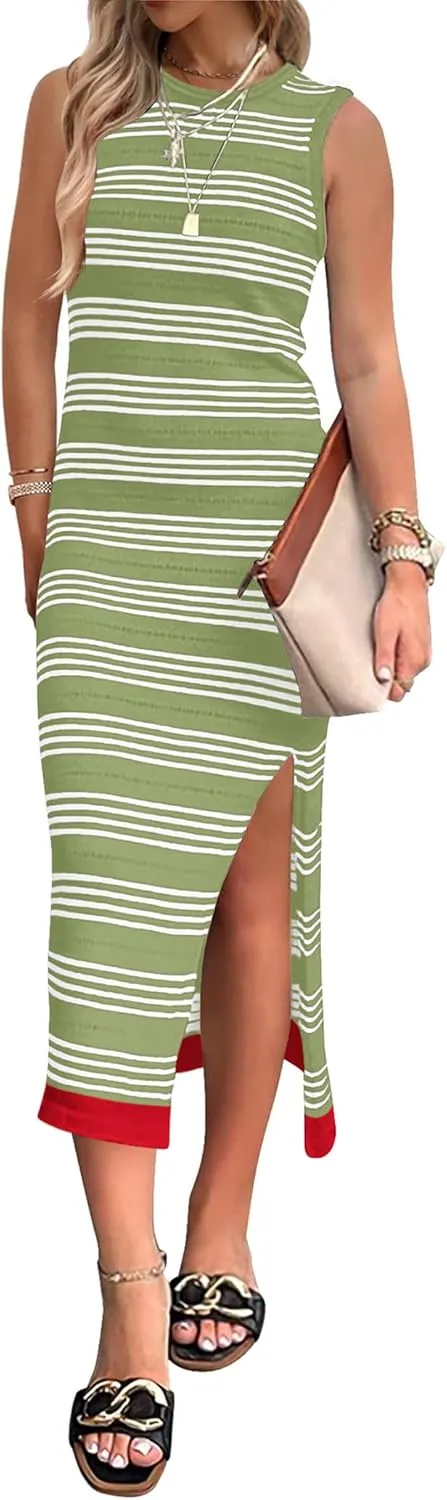 Zeagoo Womens Bodycon Midi Dresses Casual Sleeveless Dress