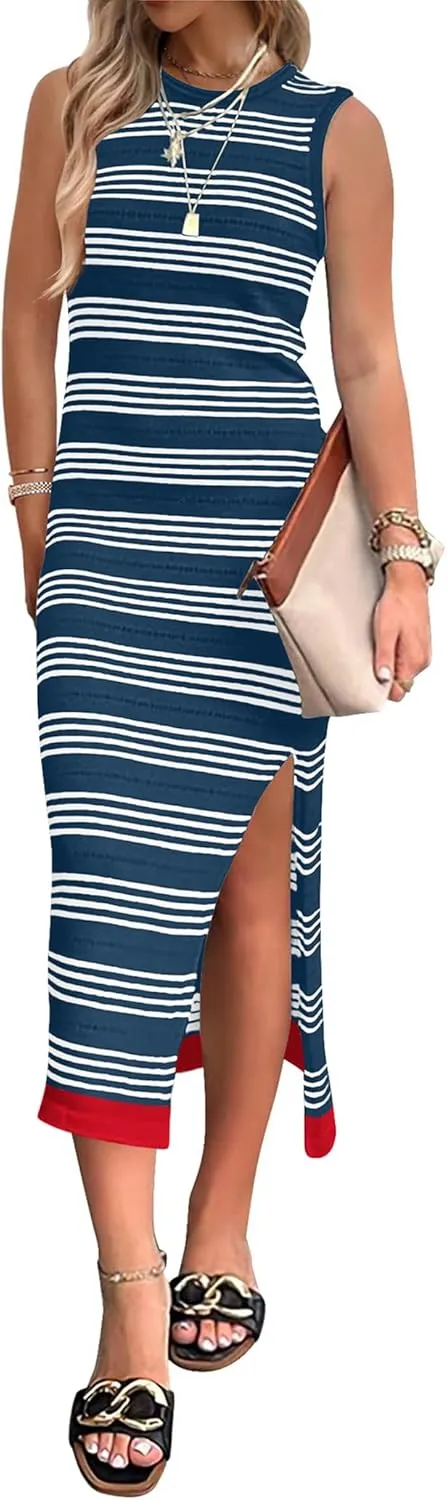 Zeagoo Womens Bodycon Midi Dresses Casual Sleeveless Dress