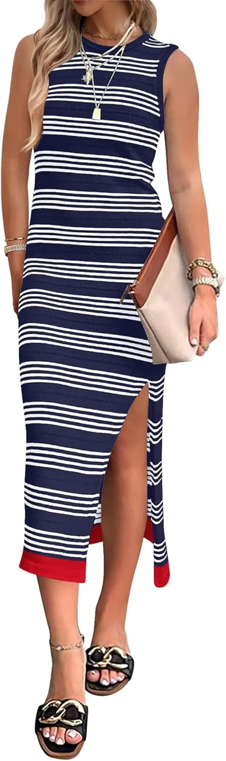 Zeagoo Womens Bodycon Midi Dresses Casual Sleeveless Dress