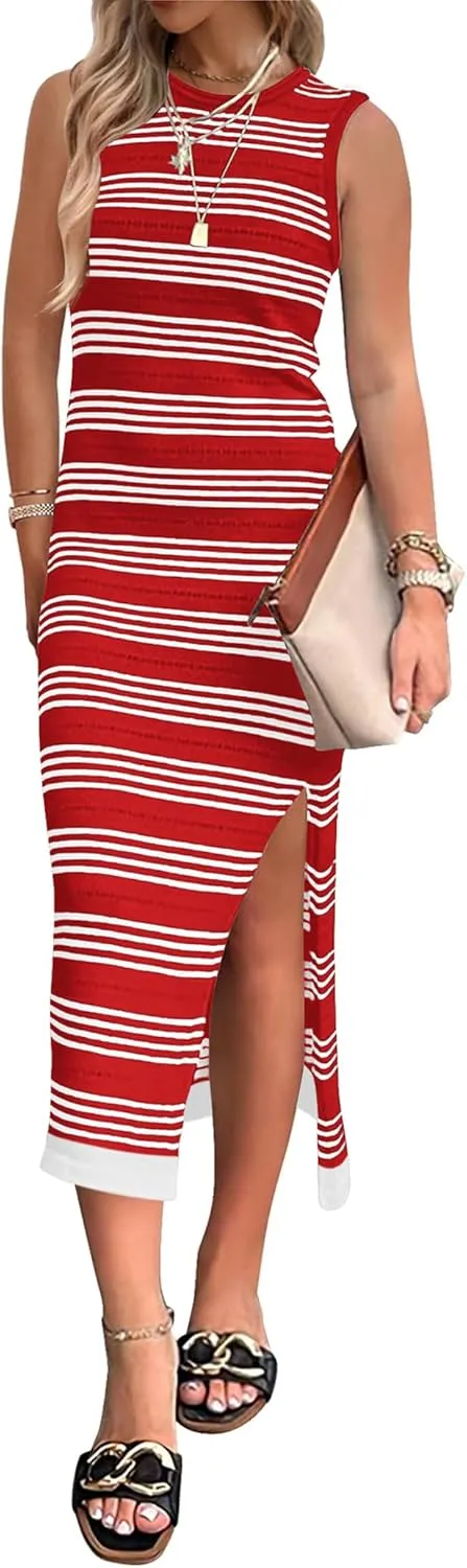 Zeagoo Womens Bodycon Midi Dresses Casual Sleeveless Dress